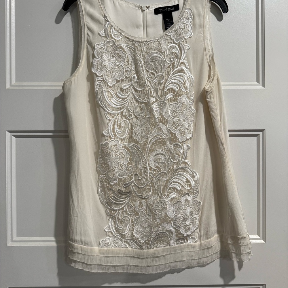 White House Black Market Cream Embellished Sleeveless Tank Top